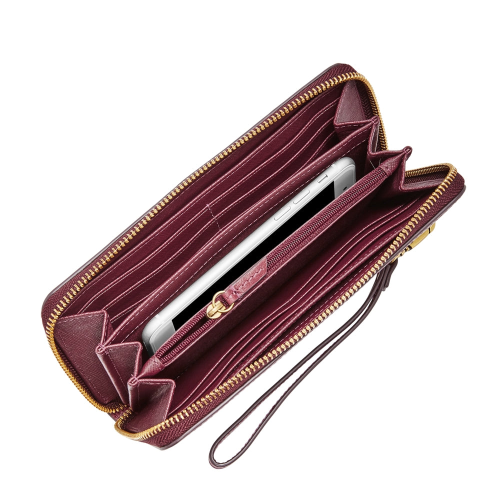 Fossil Sl7153607 Emma Rfid Large Zip Clutch Cabernet
