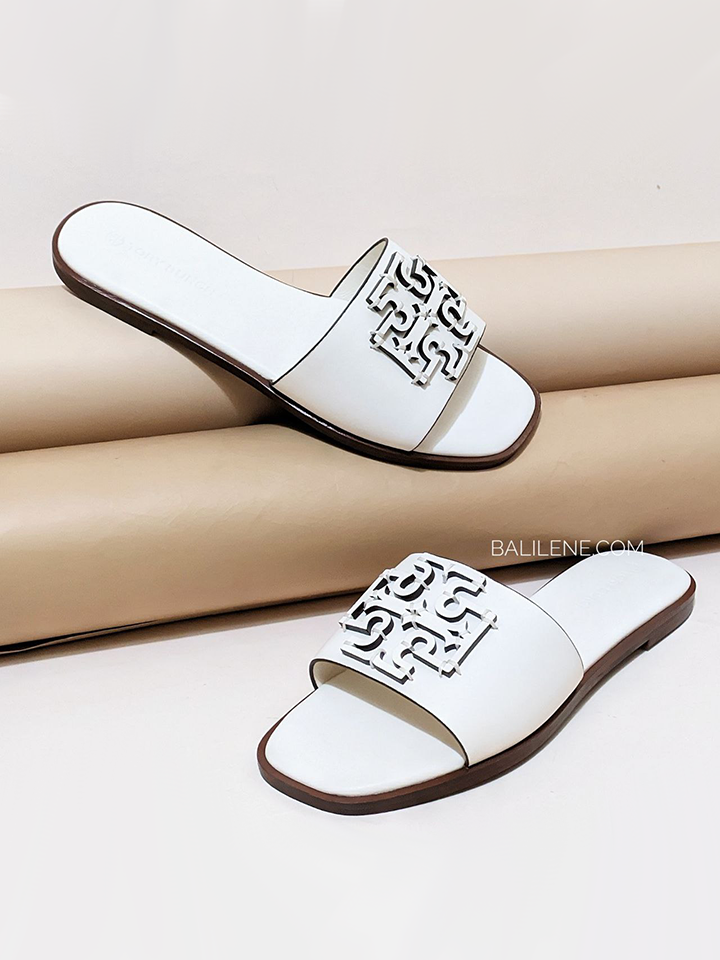 Tory Burch Ines Slide Textured Calf Leather New Ivory Balilene