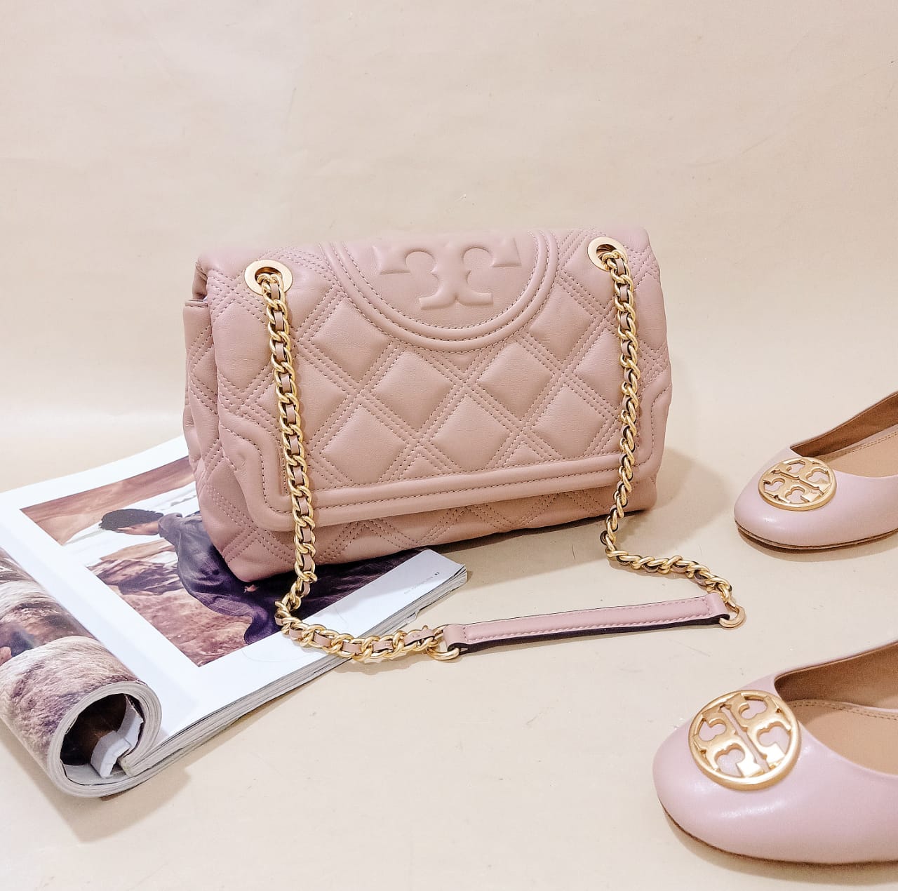 Tory Burch 56716 Fleming Soft Medium Convertible Shoulder Bag Pink Moon