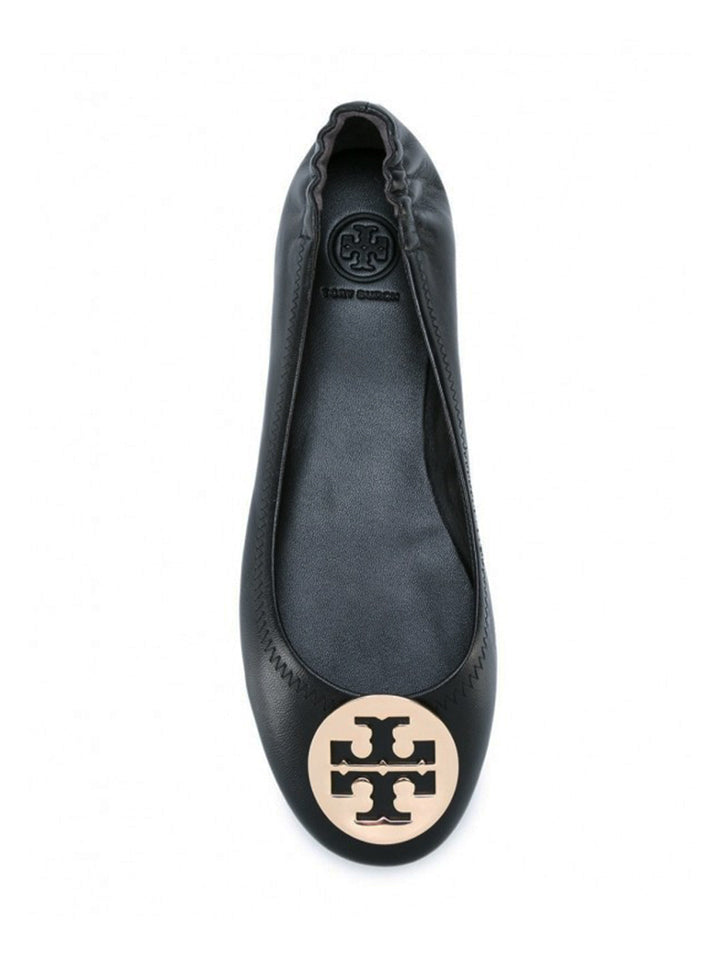 Tory Burch 32880 Minnie Travel Ballet With Metal Logo Soft Nappa Leather Black