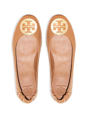 Tory Burch 32880 Minnie Travel Ballet With Metal Logo Soft Nappa Leather Royal Tan