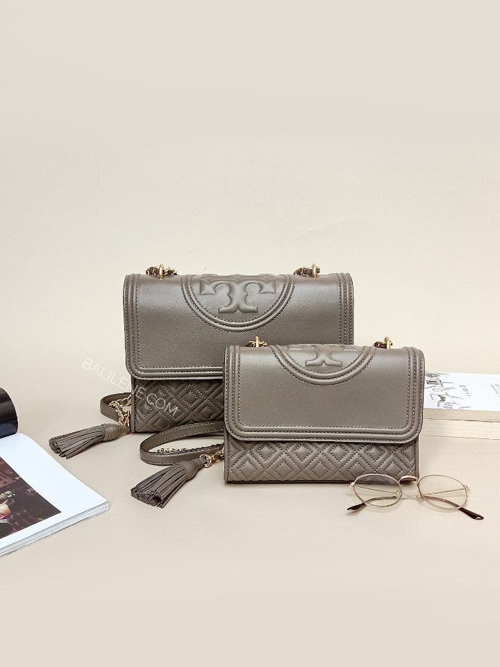 Tory Burch 43834 Fleming Small Convertible Shoulder Bag Silver Maple