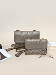 Tory Burch 43834 Fleming Small Convertible Shoulder Bag Silver Maple