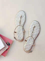 Tory Burch 44479 Marion Quilted Sandal Dress Mirror Metallic