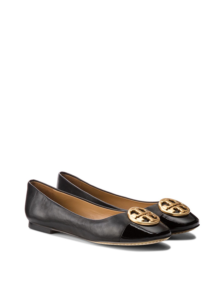 Tory Burch 46882 Chelsea Cap-Toe Ballet Nappa Leather Black