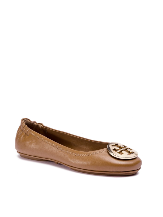 Tory-Burch-50393-Minnie-Travel-Ballet-With-Metal-Logo-Royal-Tan-Gold-Balilene-depan