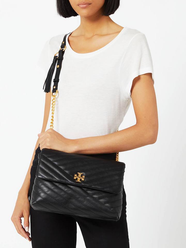 Tory Burch 53102 Kira Chevron Flap Shoulder Bag Black