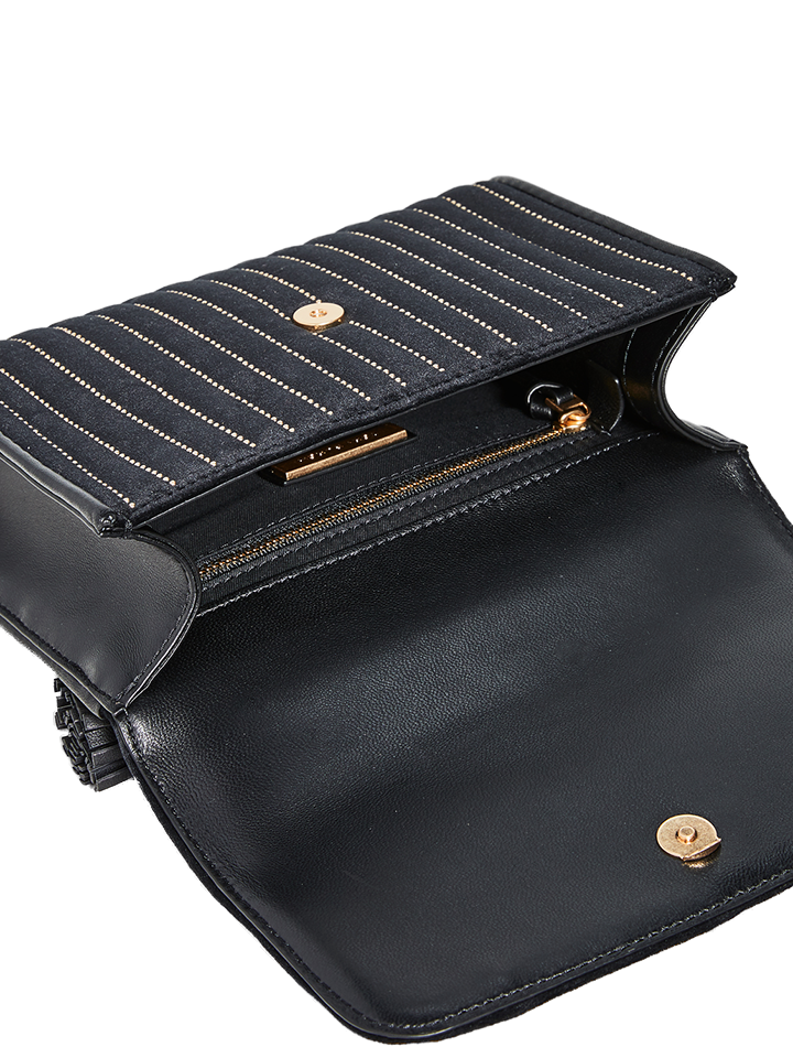 Tory Burch 56277 Fleming Mini Stud Velvet Small Shoulder Bag Black