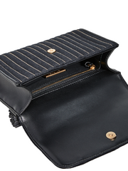 Tory Burch 56277 Fleming Mini Stud Velvet Small Shoulder Bag Black