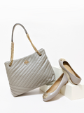 Tory Burch 56757 Kira Chevron Tote Bag Gray Heron