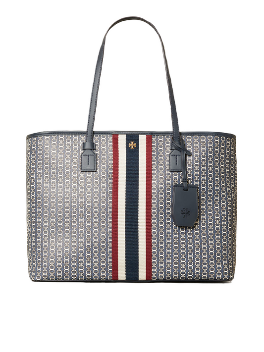 Tory Burch 58450 Gemini Link Canvas Top-Zip Tote Large Navy