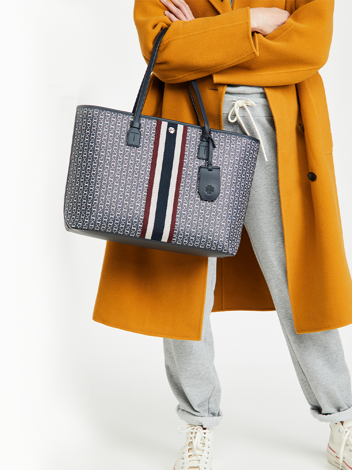 Tory Burch 58450 Gemini Link Canvas Top Zip Tote Large Navy