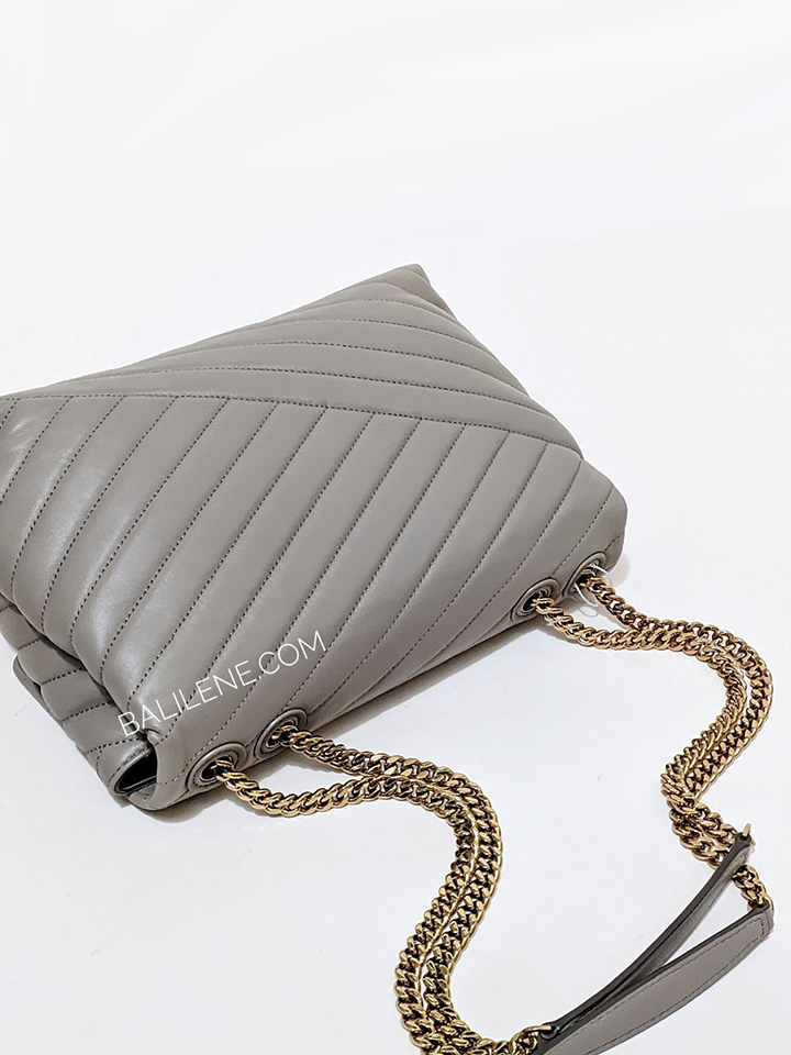 Tory Burch Kira Chevron Convertible Shoulder bag Dimension: 27.5cm× 20cm  Colour: Gray Heron