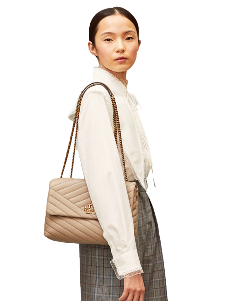 Tory Burch 58465 Kira Chevron Convertible Shoulder Bag Gray Heron