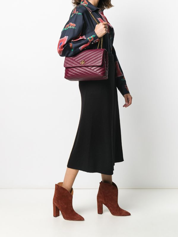 Tory Burch 58465 Kira Chevron Convertible Shoulder Bag Imperial Garnet