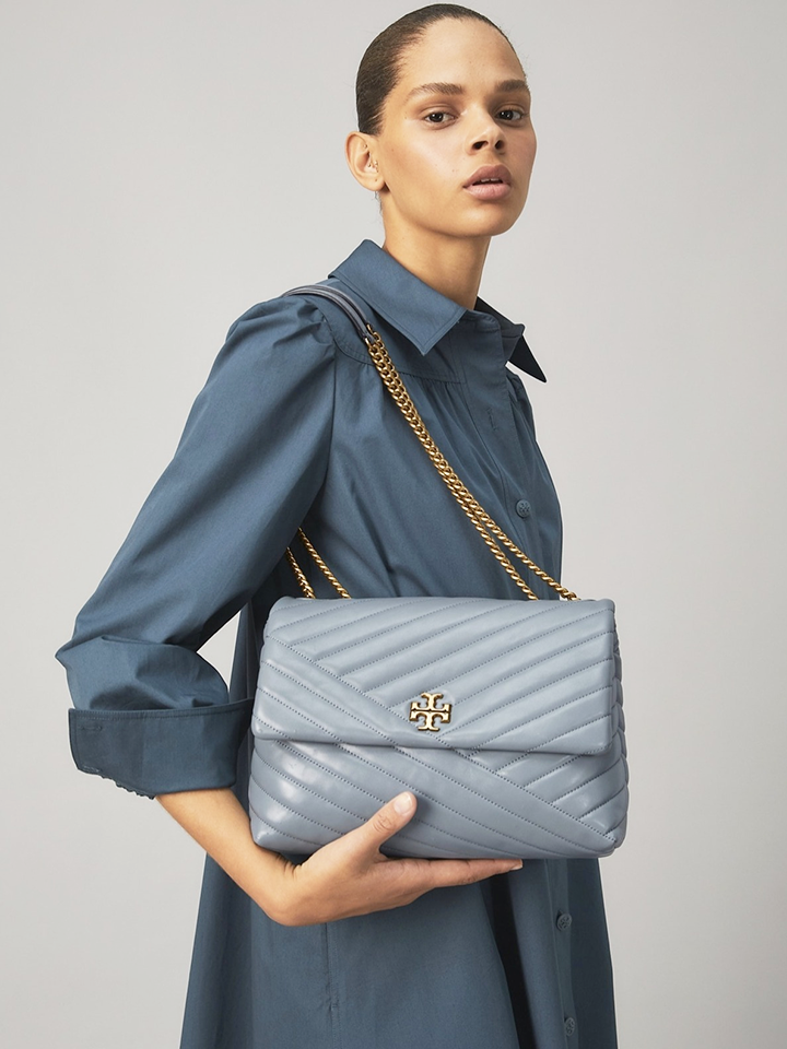 Tory Burch 58465 Kira Chevron Convertible Shoulder Bag Rainwater/Dark Gold