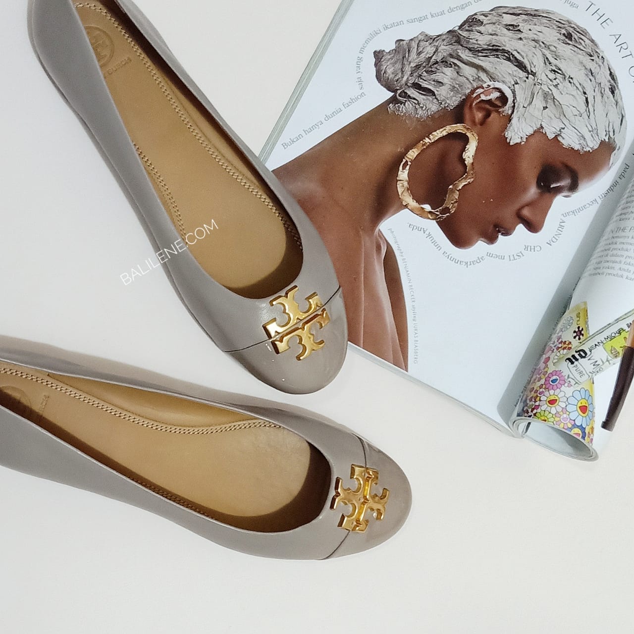 Tory Burch 60226 Everly Cap Toe Ballet Nappa Leather French Gray