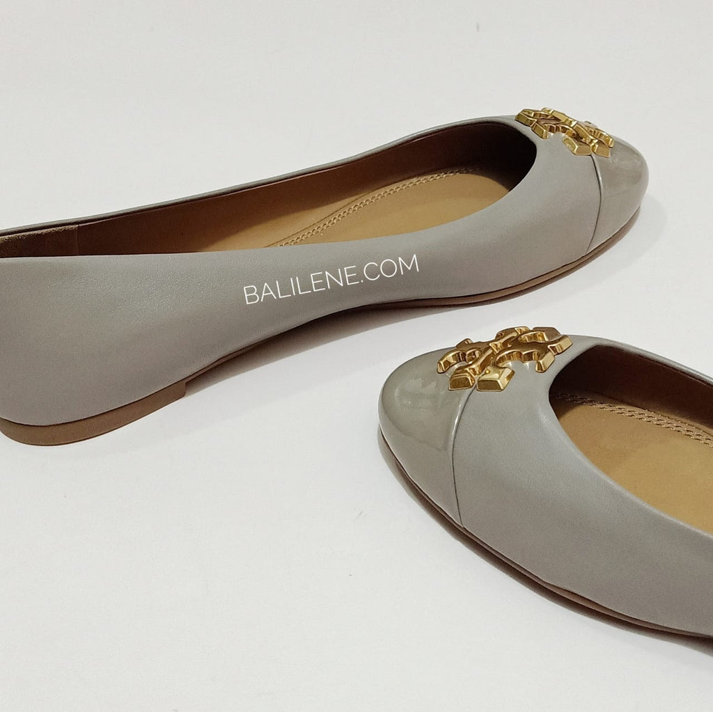 Tory Burch 60226 Everly Cap Toe Ballet Nappa Leather French Gray
