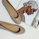 Tory Burch 60226 Everly Cap Toe Ballet Nappa Leather French Gray