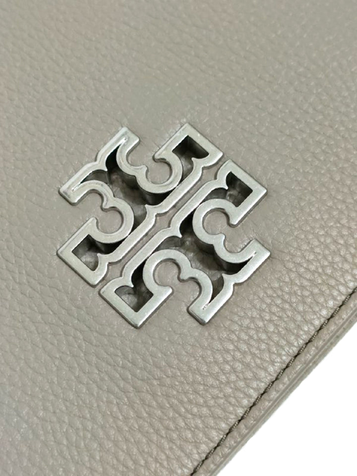 Tory Burch Britten Flap Shoulder Bag Medium Britten Gray in Pebbled Leather  with Silver-tone - US