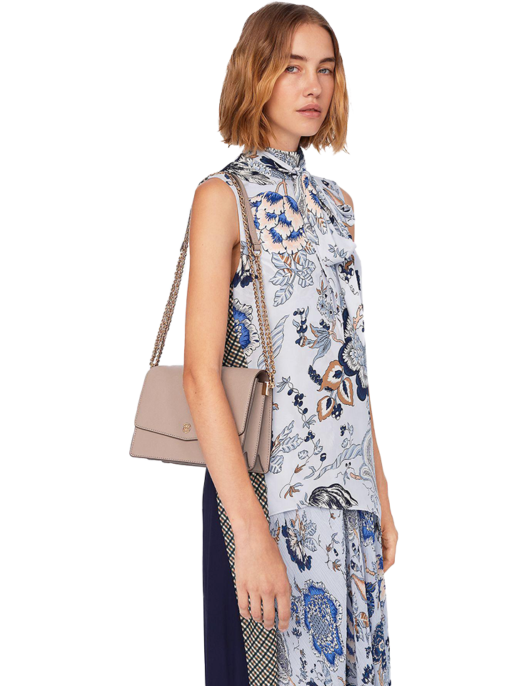 Tory Burch Emerson Envelope Adjustable Shoulder Bag French Gray