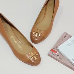 Tory Burch 61547 Everly 35mm Cap Toe Wedge Royal Tan Size 6