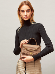 Tory Burch 61674 Kira Chevron Top Handle Classic Taupe