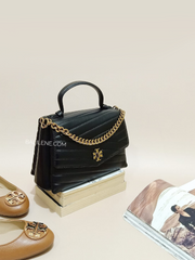 Tory Burch 61674 Kira Chevron Top-Handle Satchel Black