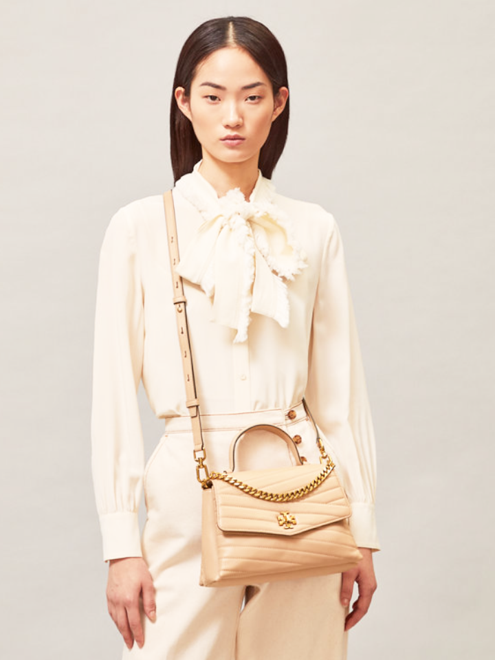 Tory Burch 61674 Kira Chevron Top Handle Satchel Devon Sand