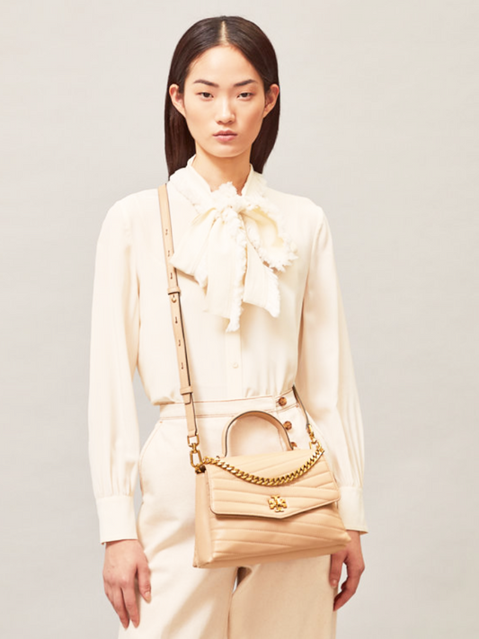Tory Burch 61674 Kira Chevron Top Handle Satchel Devon Sand