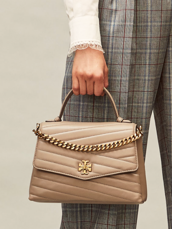 Tory Burch 61674 Kira Chevron Top Handle Satchel Gray Heron Balilene