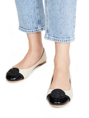 Tory Burch 63176 Minnie Cap Toe Ballet Flats Perfect Black