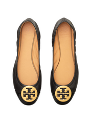 Tory Burch 63176 Minnie Patent Cap-Toe Ballet Flat Black