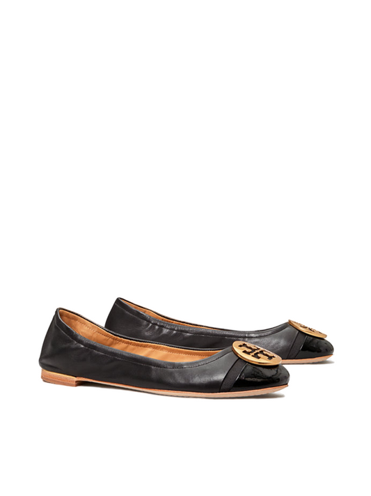 Tory Burch 63176 Minnie Patent Cap-Toe Ballet Flat Black