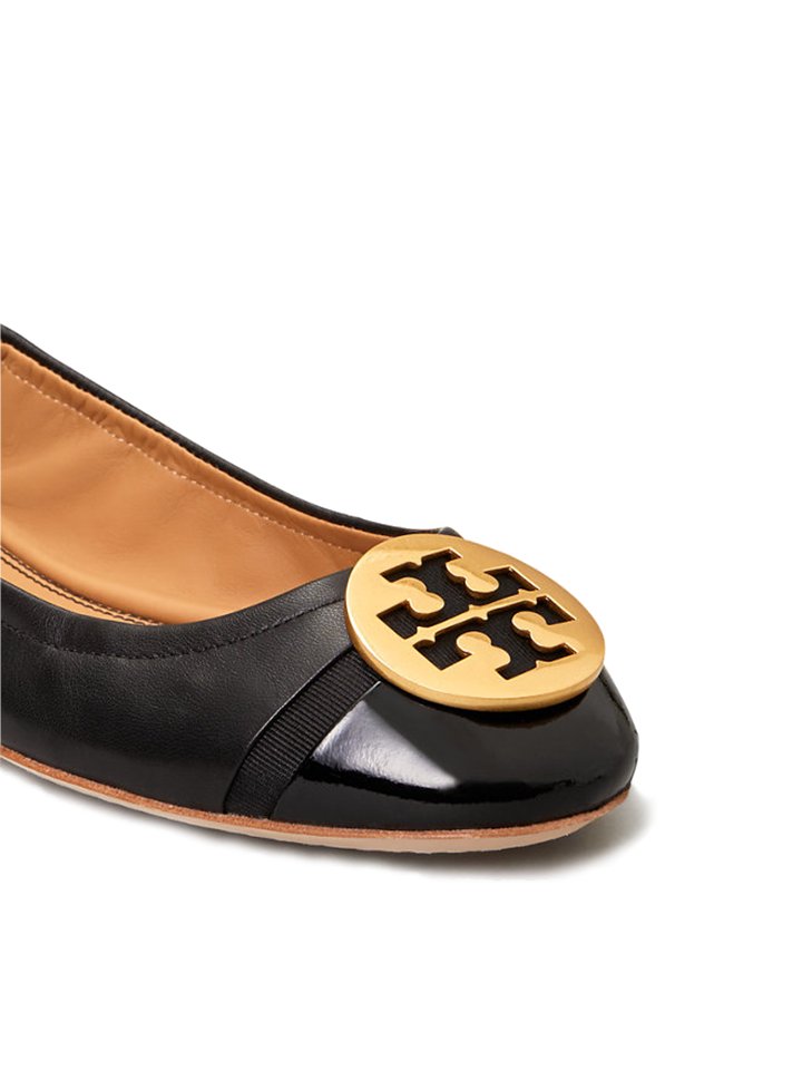 Tory Burch 63176 Minnie Patent Cap-Toe Ballet Flat Black