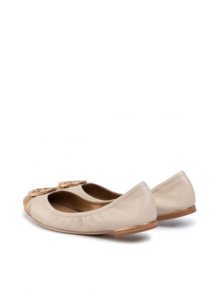 Tory Burch 63177 Minnie Cap-Toe Ballet Nappa Leather Dulce De Leche / Gold