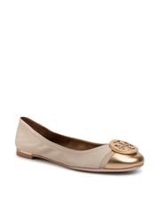 Tory Burch 63177 Minnie Cap-Toe Ballet Nappa Leather Dulce De Leche / Gold