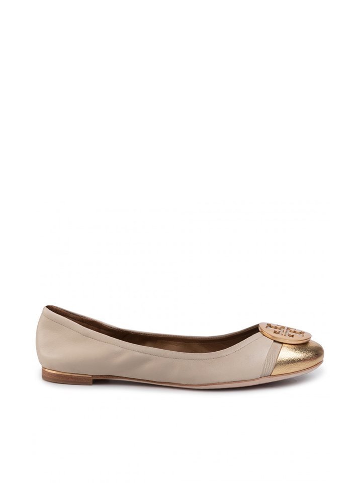 Tory Burch 63177 Minnie Cap-Toe Ballet Nappa Leather Dulce De Leche / Gold