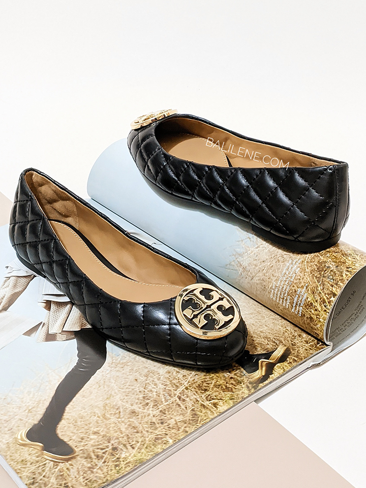 Tory Burch 64092 Benton 2 Quilted Ballet Flat Nappa Leather Perfect Black