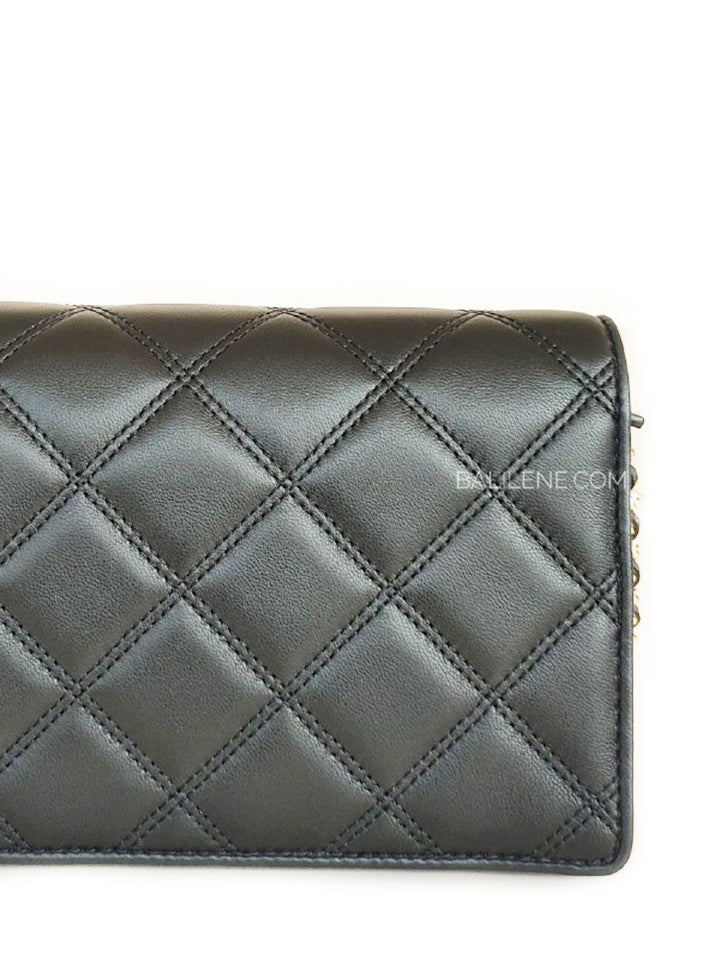Tory Burch Black Saffiano Leather "Savannah" Chain Flat Wallet  Crossbody Bag