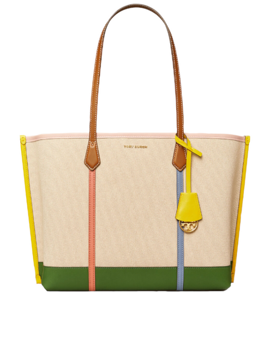 Tory Burch 64475 Perry Canvas Triple-Compartment Tote Natural