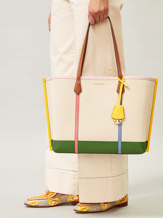 Tory Burch 64475 Perry Canvas Triple-Compartment Tote Natural