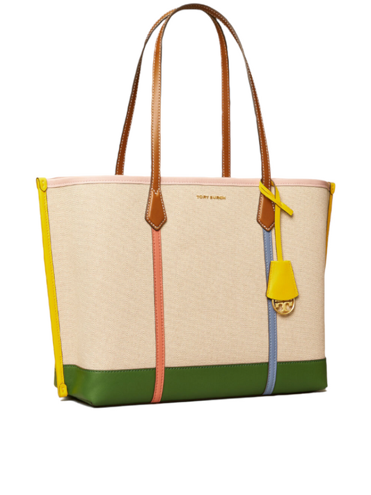 Tory Burch 64475 Perry Canvas Triple-Compartment Tote Natural