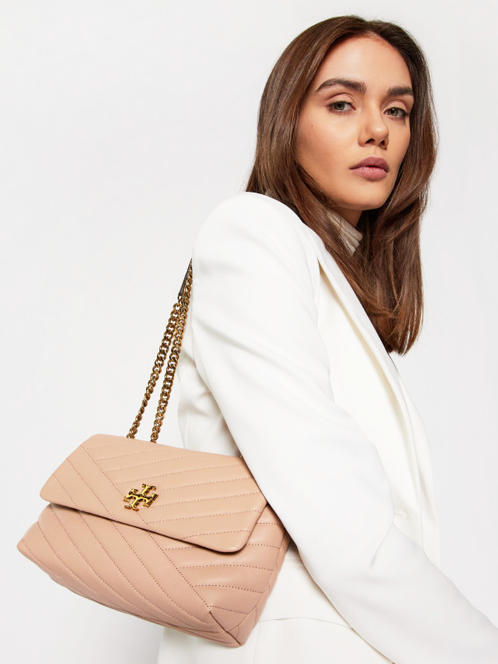 Tory Burch 64963 Kira Chevron Small Convertible Shoulder Bag Devond Sand