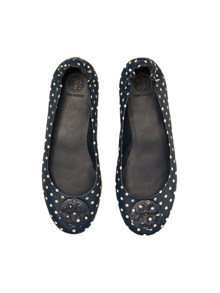 Tory Burch 64985 Minnie Printed Travel Ballet Flat In Navy Classic Dot