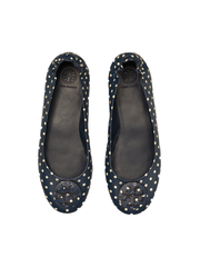 Tory Burch 64985 Minnie Printed Travel Ballet Flat In Navy Classic Dot