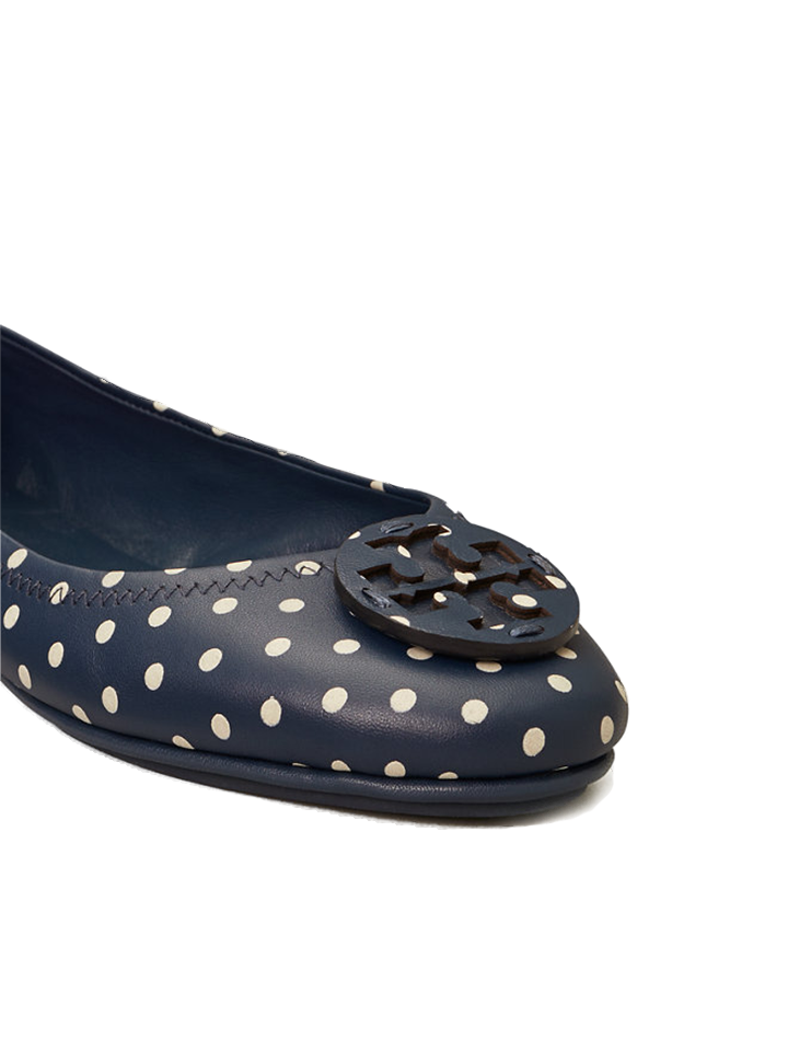 Tory Burch 64985 Minnie Printed Travel Ballet Flat In Navy Classic Dot