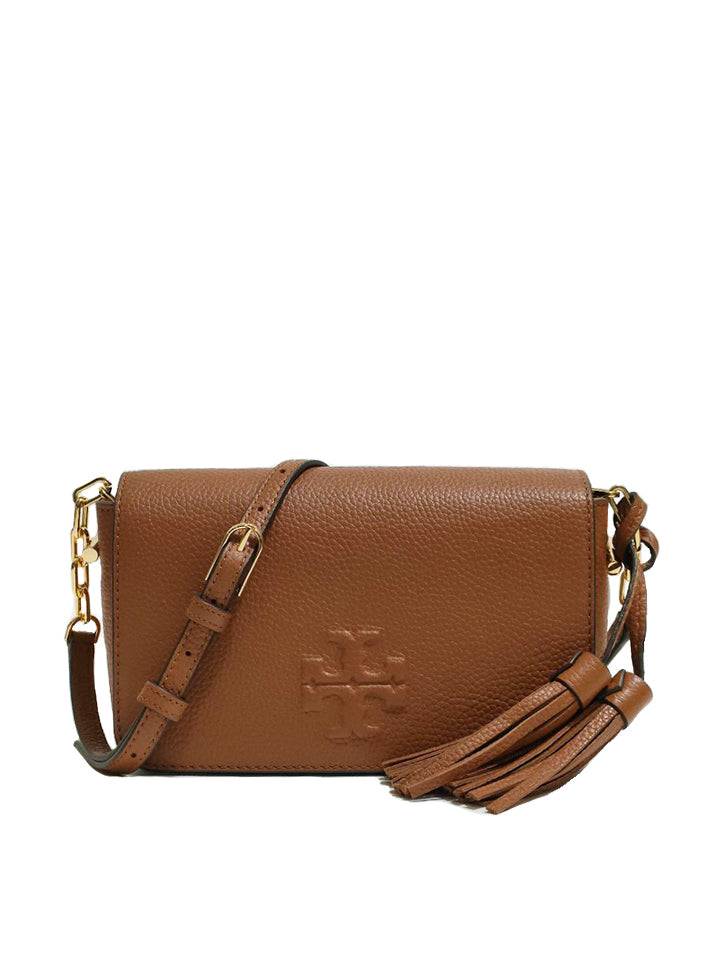Tory Burch Thea Mini Leather Tassel Crossbody Bag in Natural