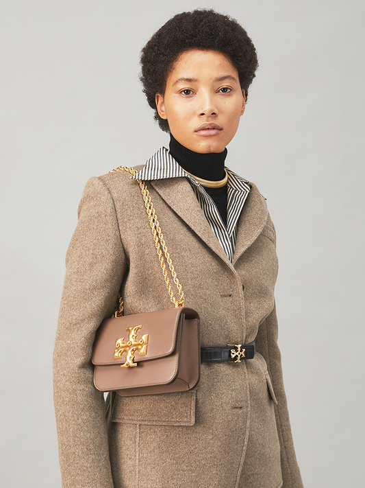    Tory-Burch-73589-Eleanor-Small-Convertible-Shoulder-Bag-Clam-Shell-Brown-Balilene-onmodel