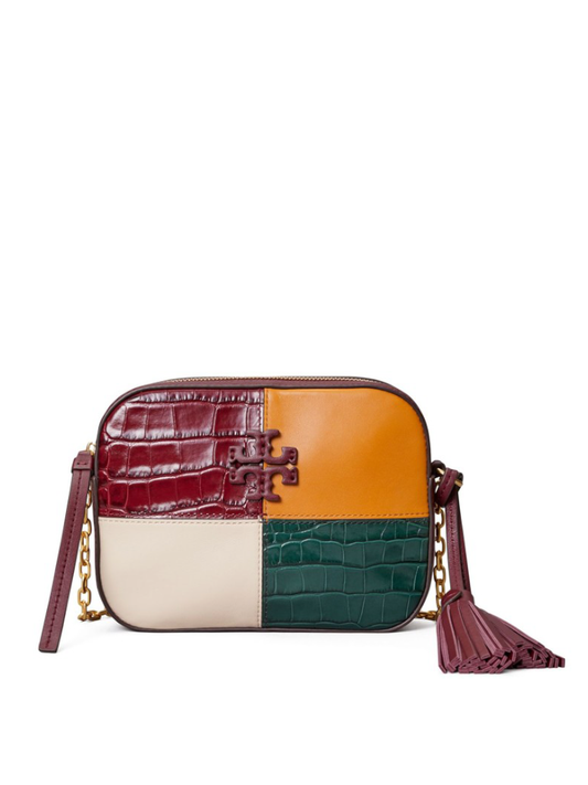 Tory Burch 74637 McGraw Embossed Colorblok Camera Bag Claret